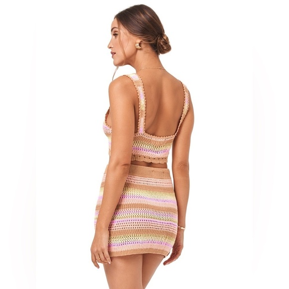 L*SPACE Revolve Buena Vista Stripe Cotton Crochet Boho Beachy Skirt Sz L - Picture 6 of 13